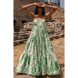 Borgo De Nor Calypso Green Merle Cotton Sleeveless Maxi Dress Gown Tuckernuck